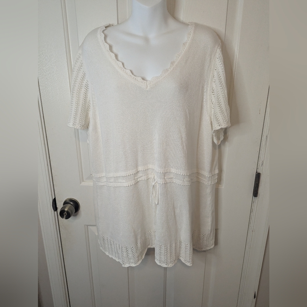 Studio 1940 Women's Plus Size White Short Sleeve Knit Top, Size 22/24w
